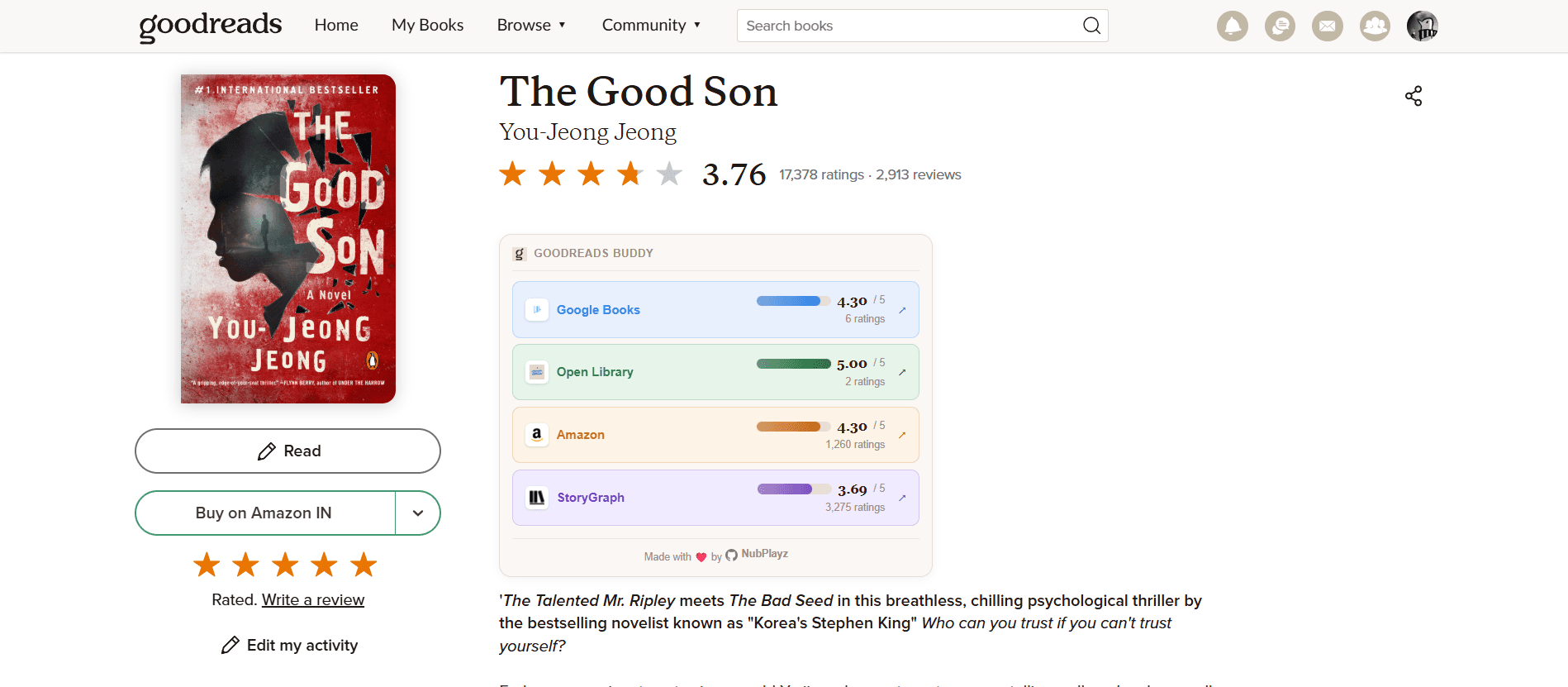 Goodreads Buddy on a book page